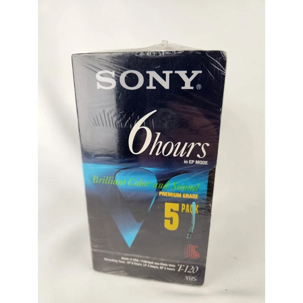 NEW Sony 5 Pack VCR VHS Tapes‎ T-120 Premium Grade High Durability 6 hr EP Mode